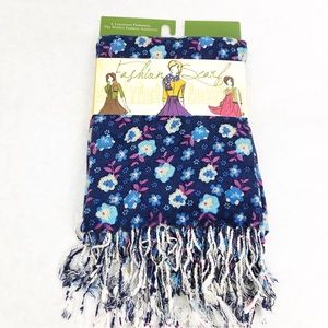 NEW Blue Star Pashmina Fashion Scarf, Blue Floral
